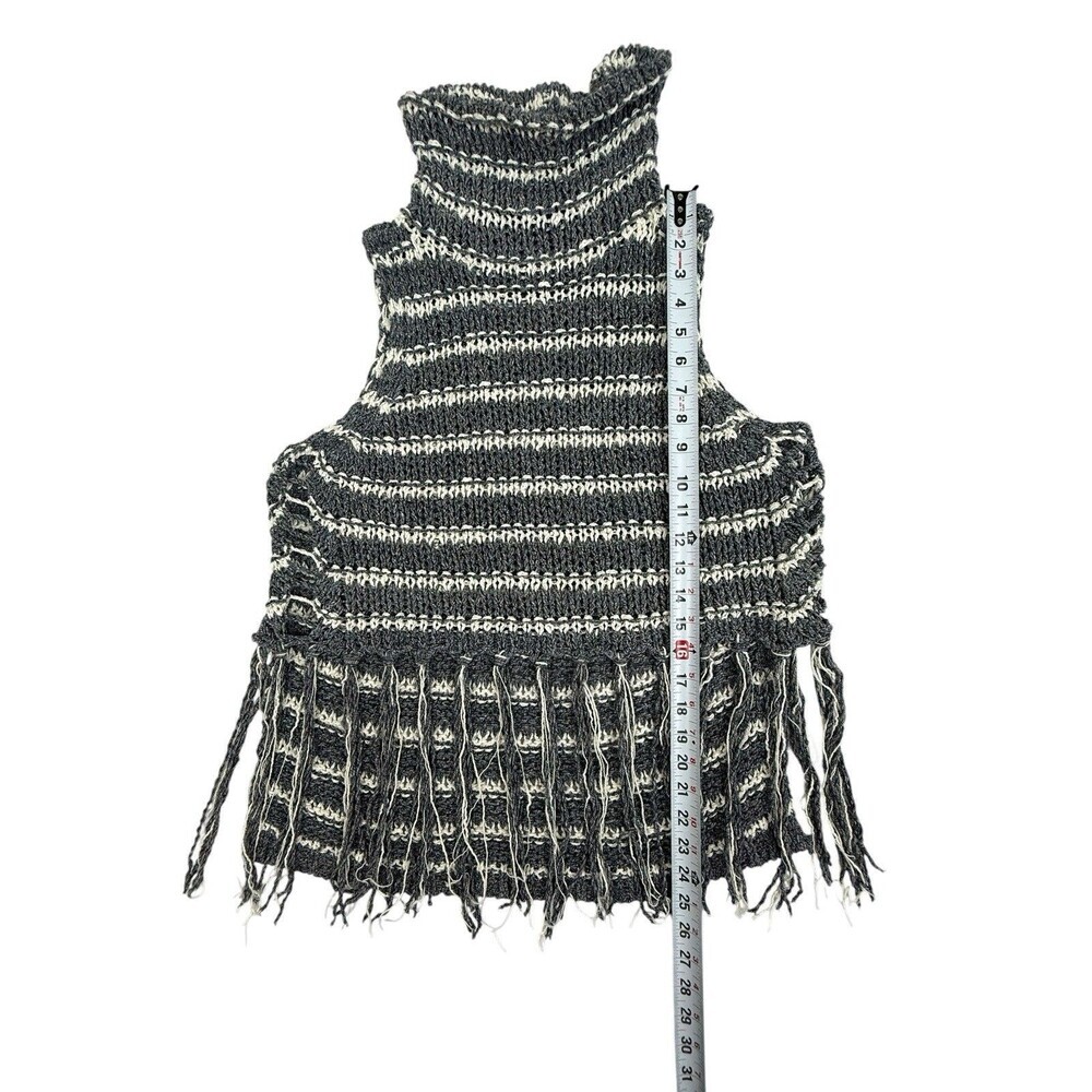 Free People Fringe Turtleneck Sweater Tank XS Chunky Knit Gray Cream Striped - Picture 8 of 8